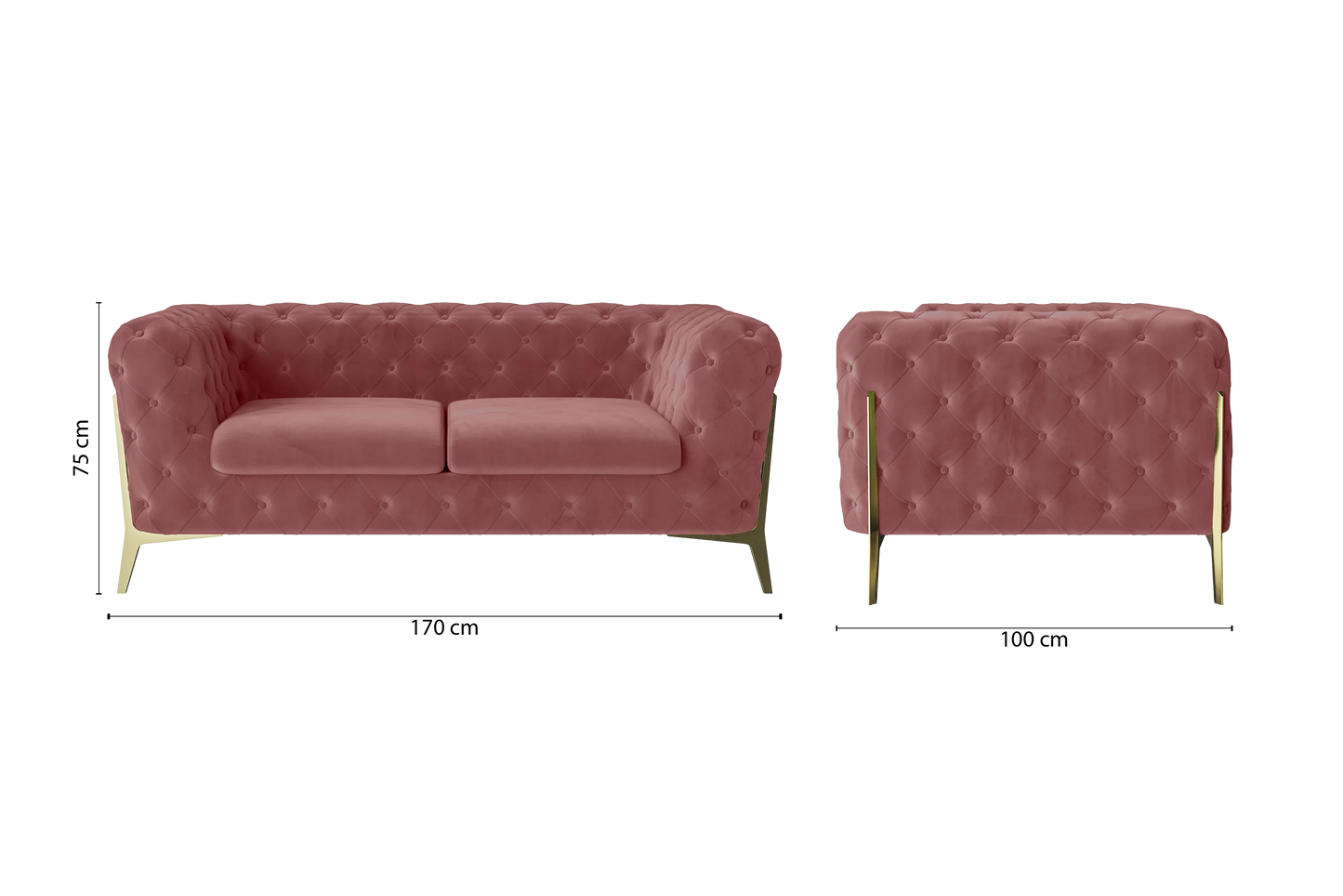 Vito 2 Seater Sofa Pink Velvet