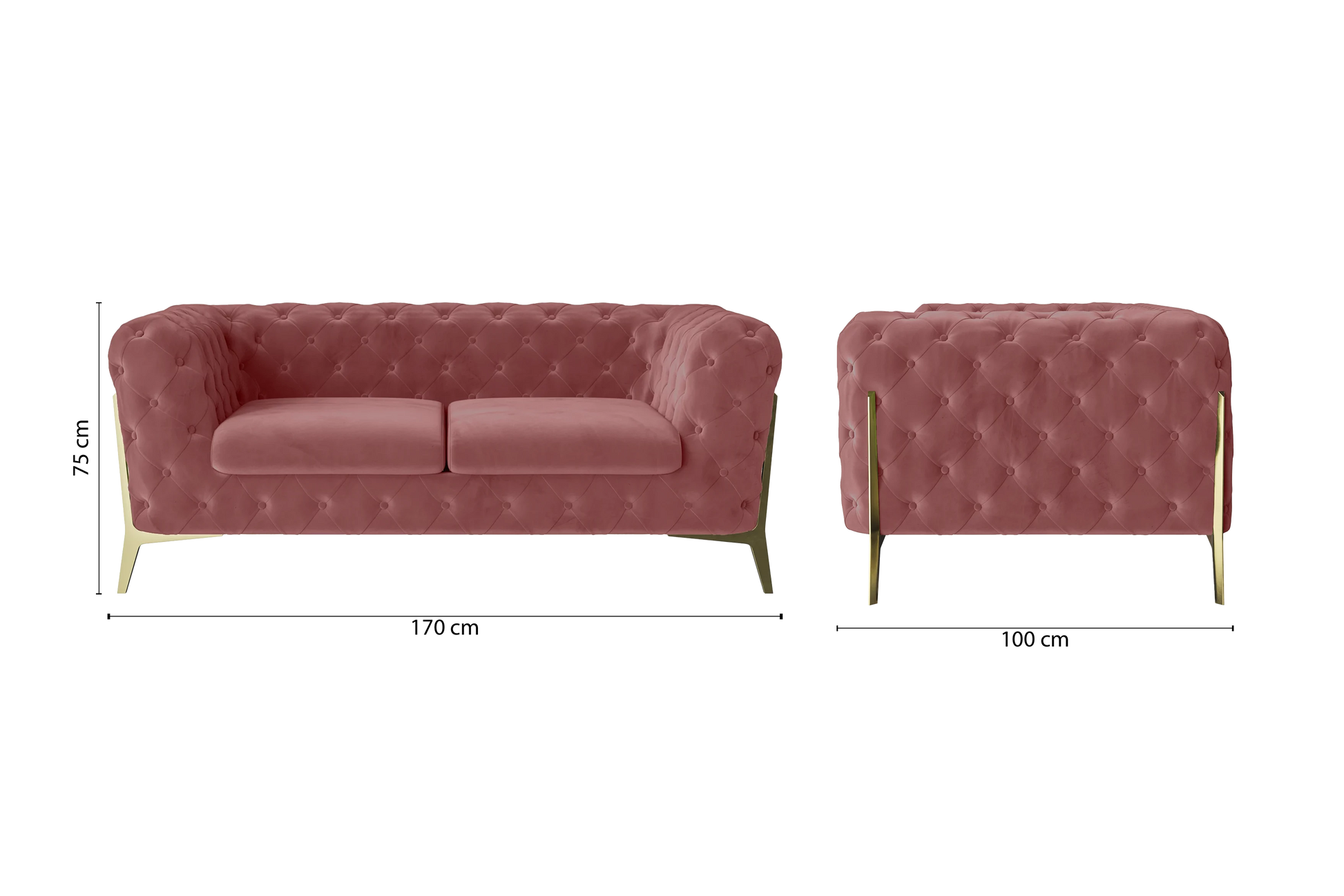 Vito 2 Seater Sofa Pink Velvet