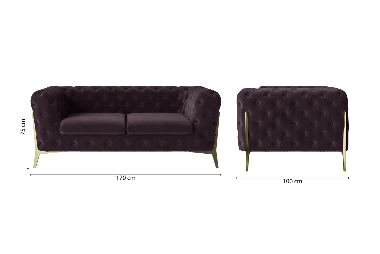 Vito 2 Seater Sofa Purple Velvet