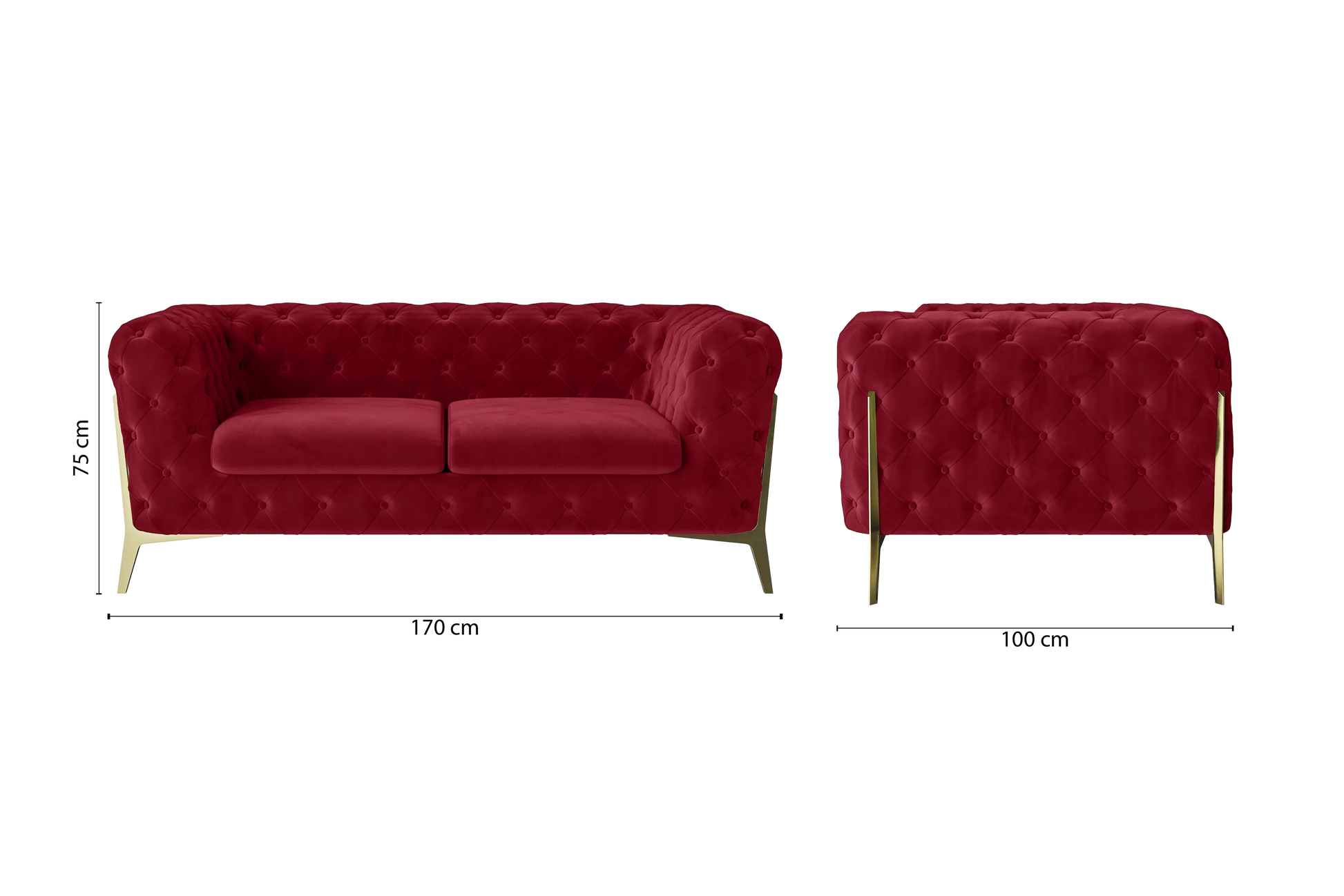 Vito 2 Seater Sofa Red Velvet