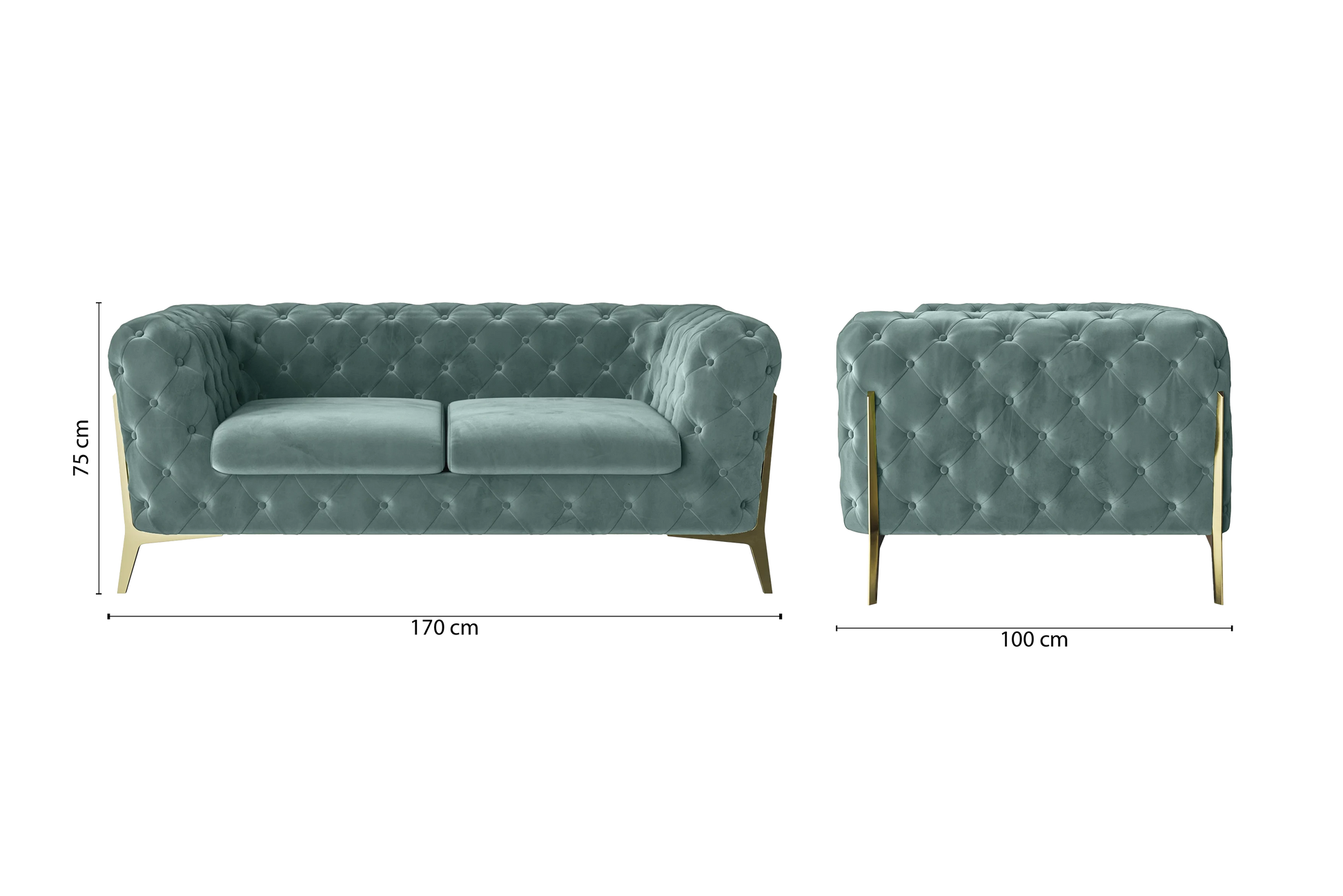 Vito 2 Seater Sofa Teal Velvet