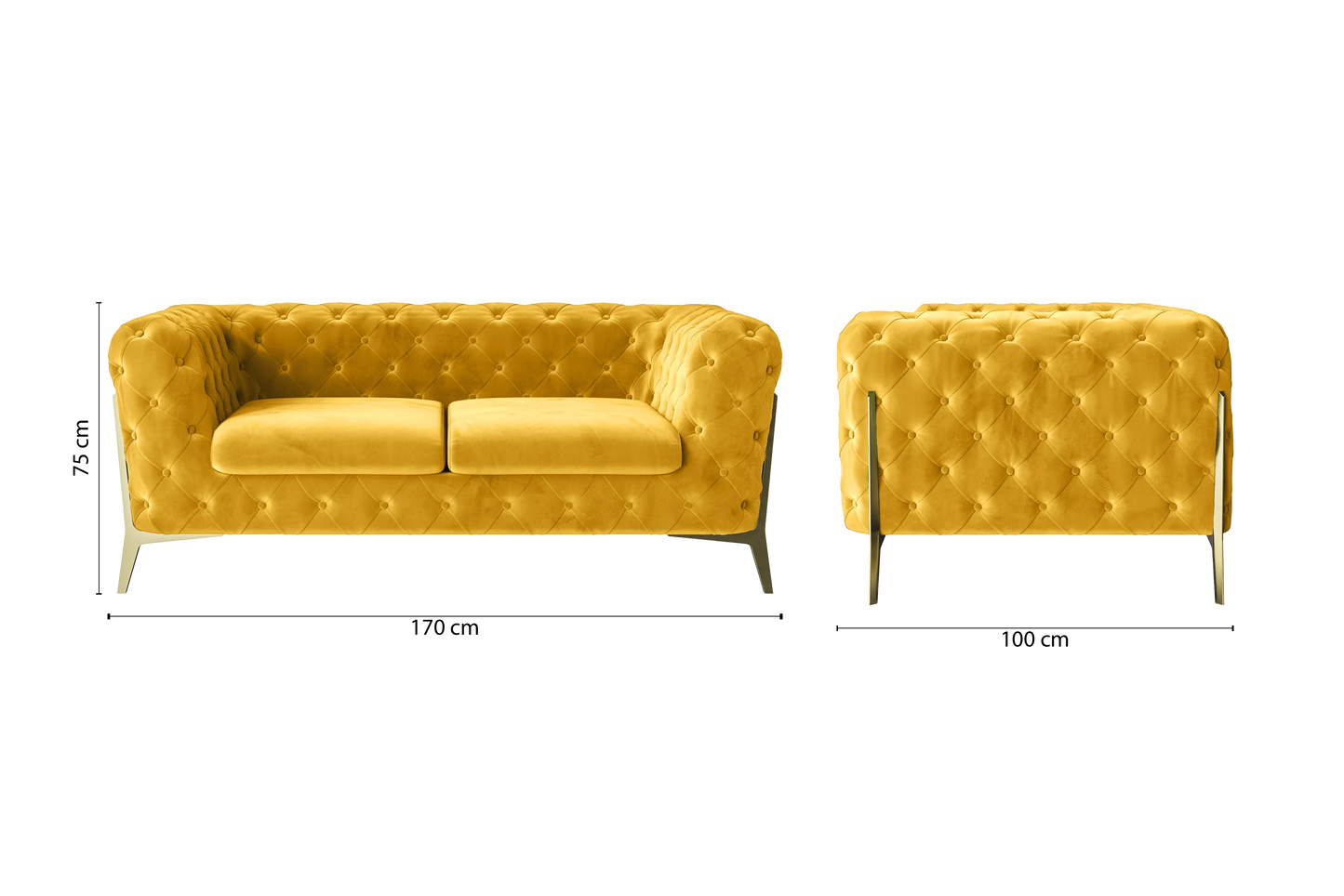 Vito 2 Seater Sofa Yellow Velvet