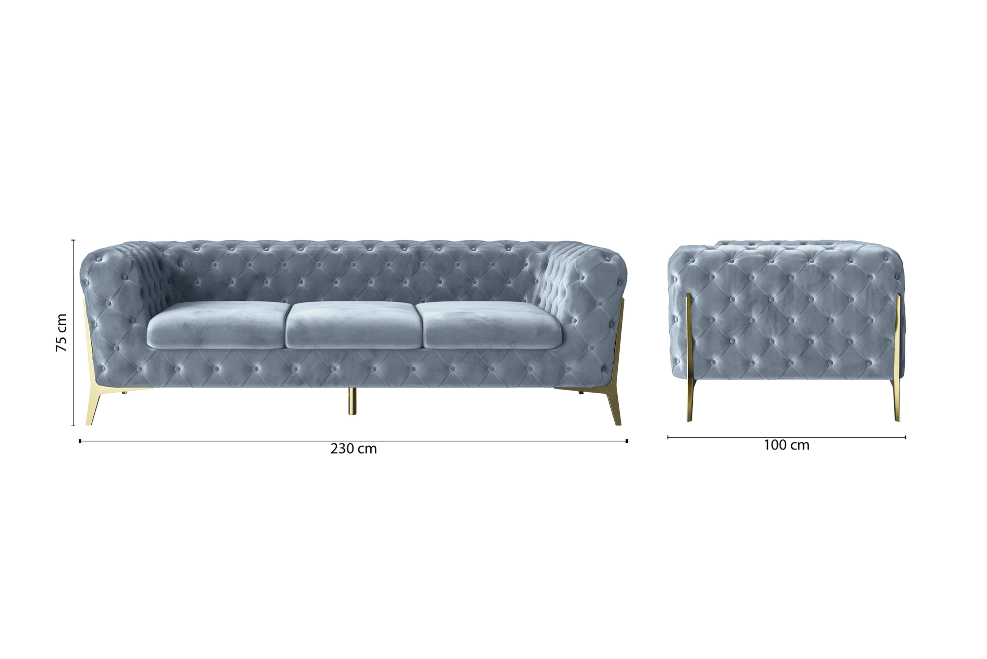 Vito 3 Seater Sofa Baby Blue Velvet