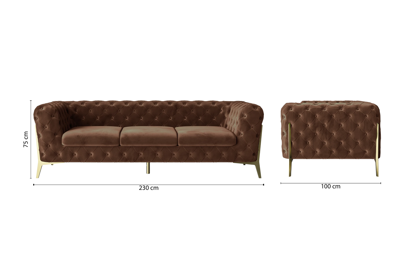 Vito 3 Seater Sofa Coffee Brown Velvet