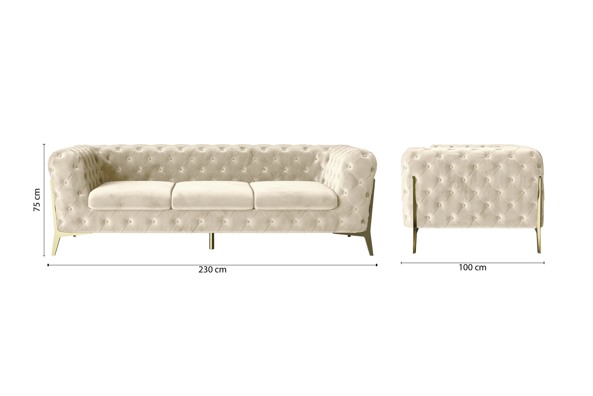 Vito 3 Seater Sofa Cream Velvet