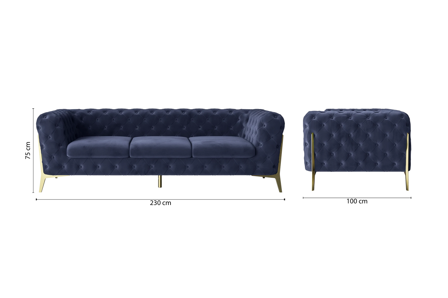 Vito 3 Seater Sofa Dark Blue Velvet