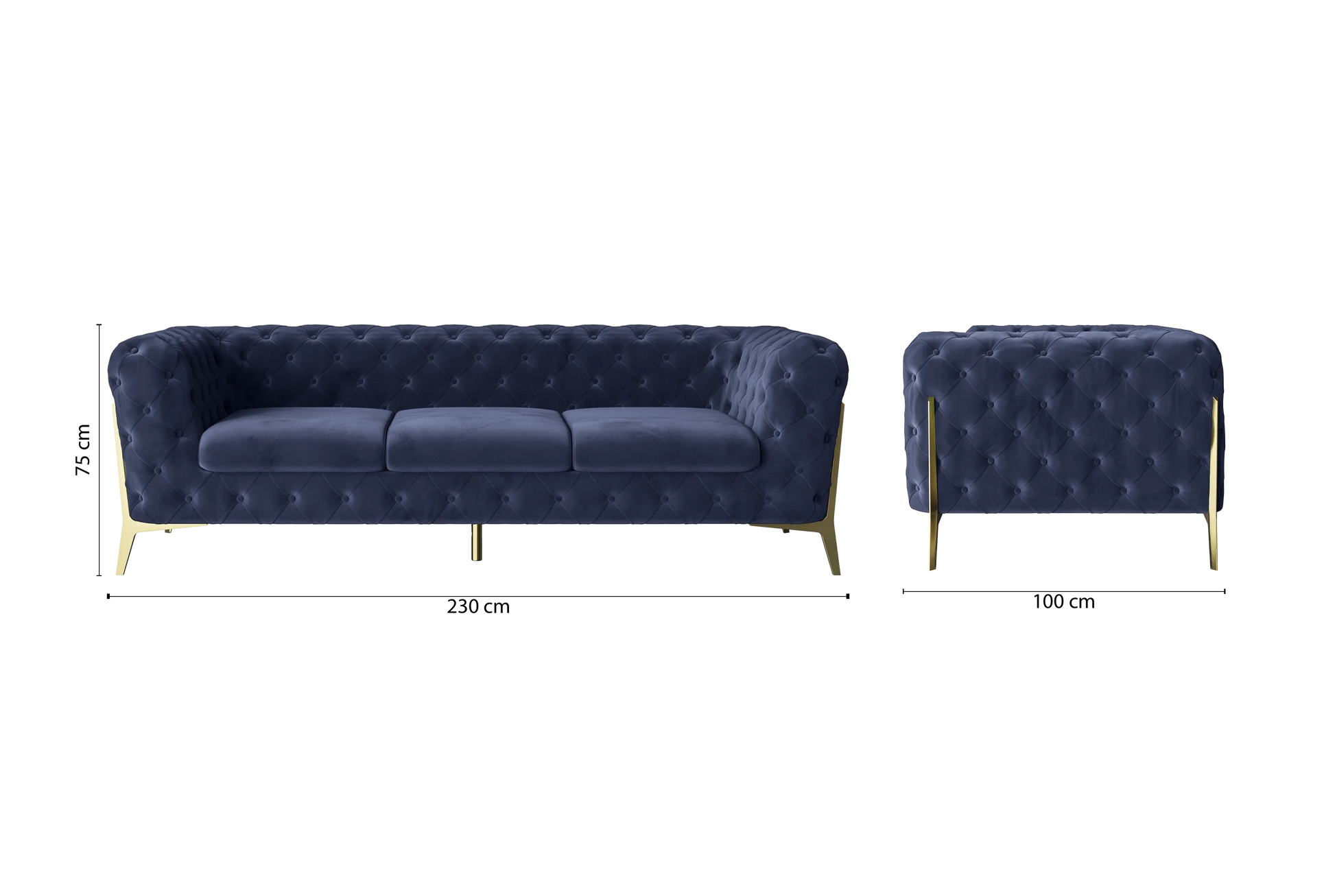 Vito 3 Seater Sofa Dark Blue Velvet