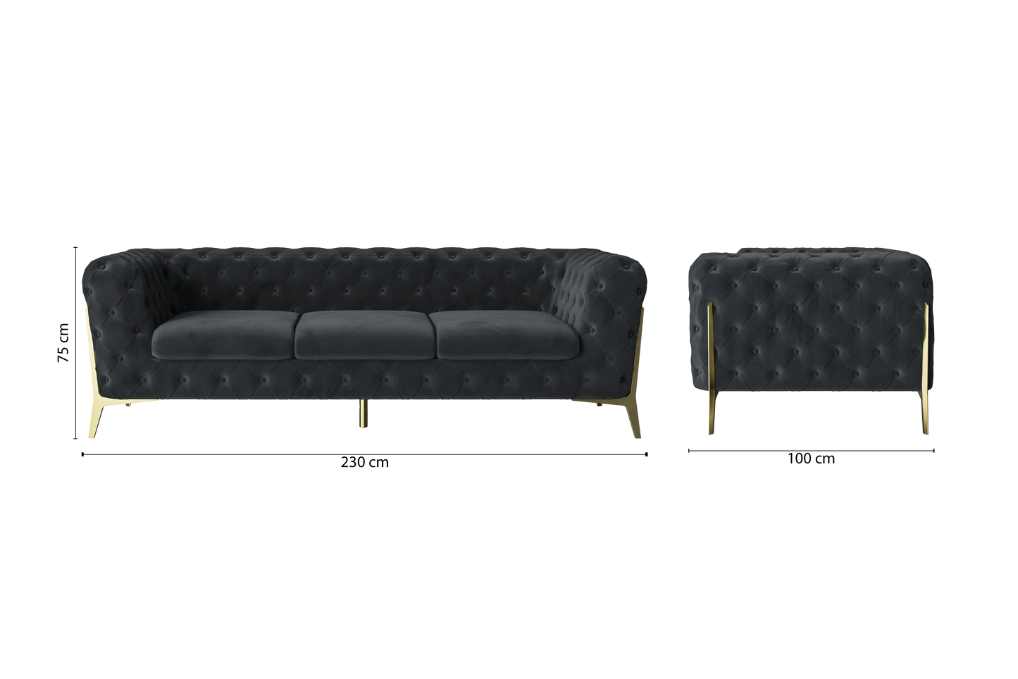 Vito 3 Seater Sofa Dark Grey Velvet