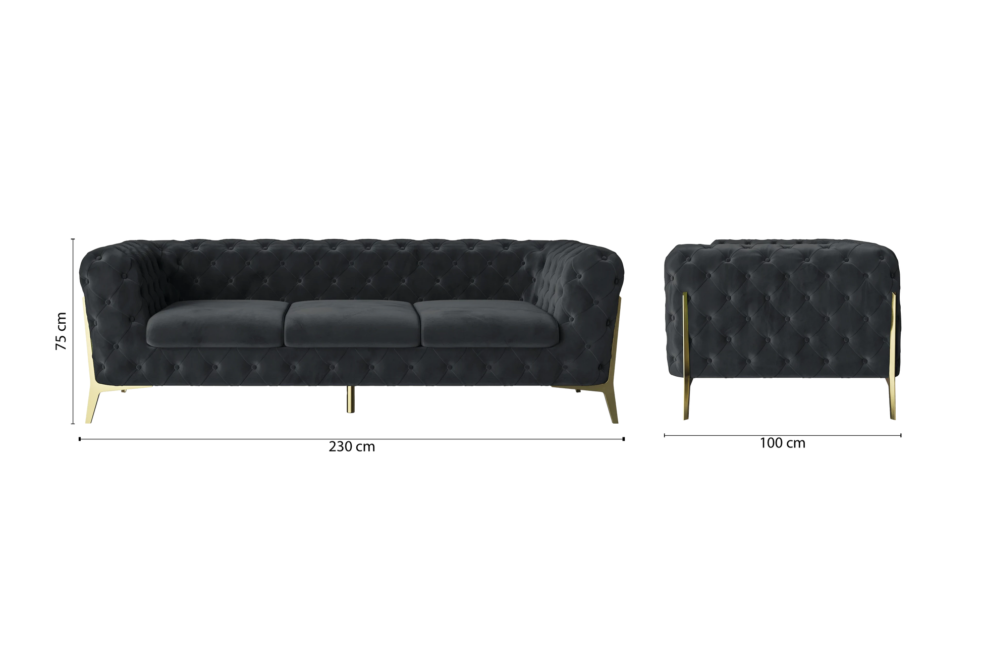 Vito 3 Seater Sofa Dark Grey Velvet