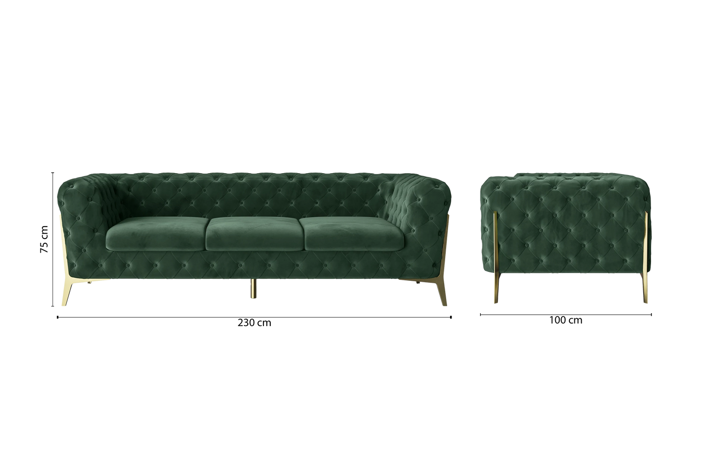 Vito 3 Seater Sofa Green Velvet