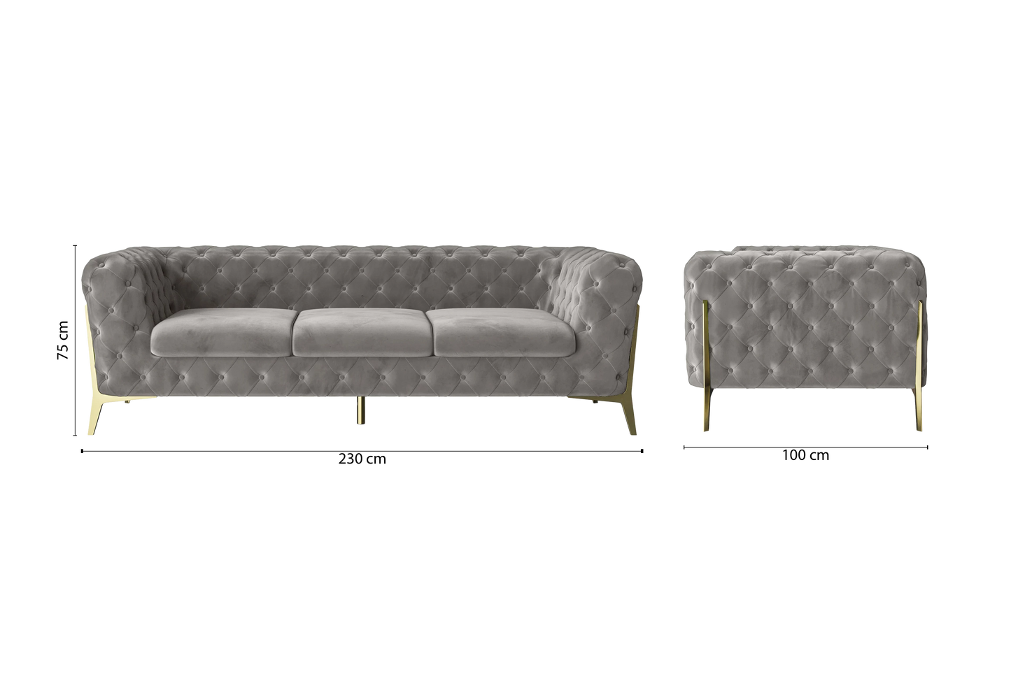 Vito 3 Seater Sofa Grey Velvet