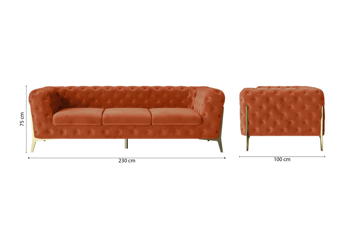 Vito 3 Seater Sofa Orange Velvet