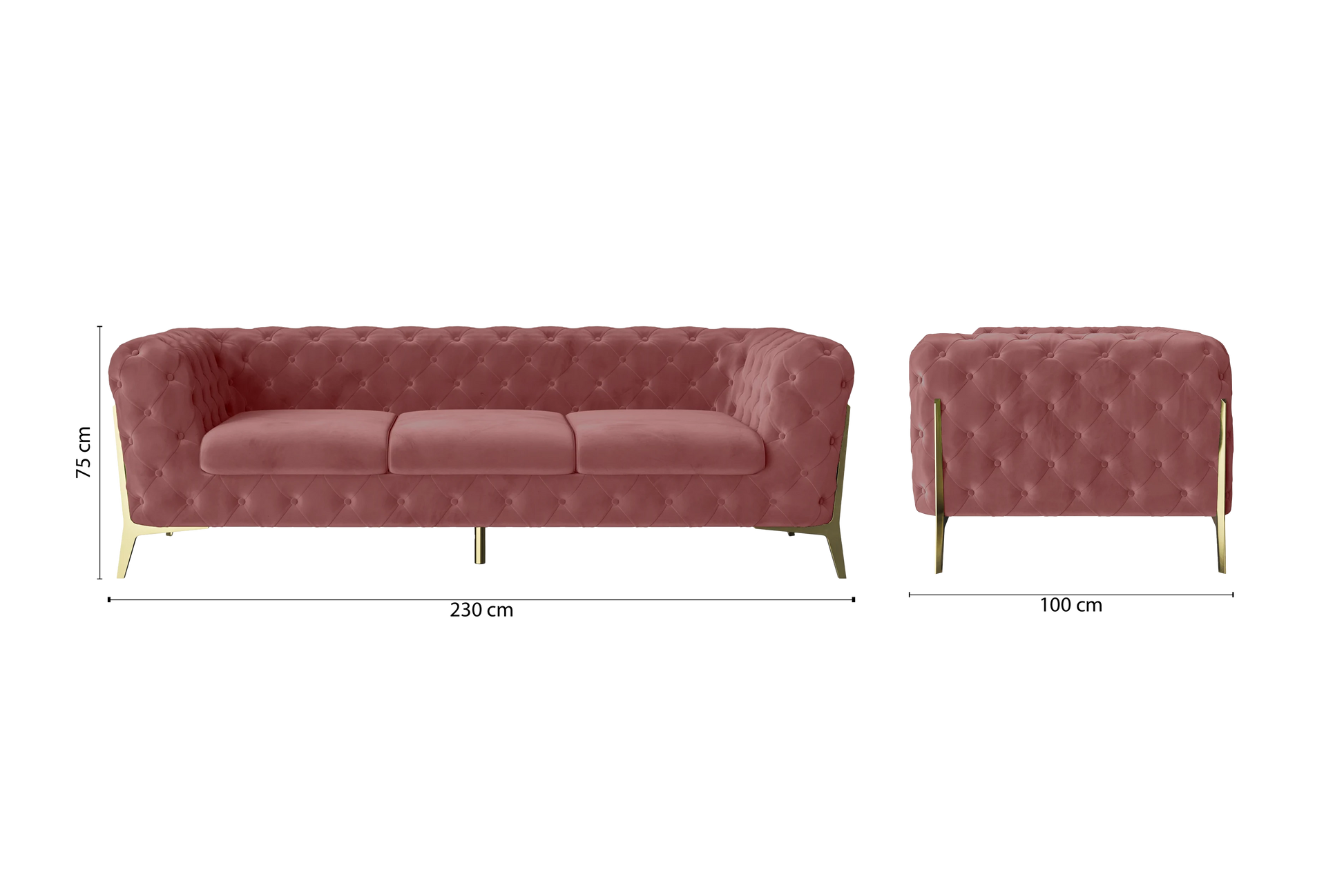 Vito 3 Seater Sofa Pink Velvet