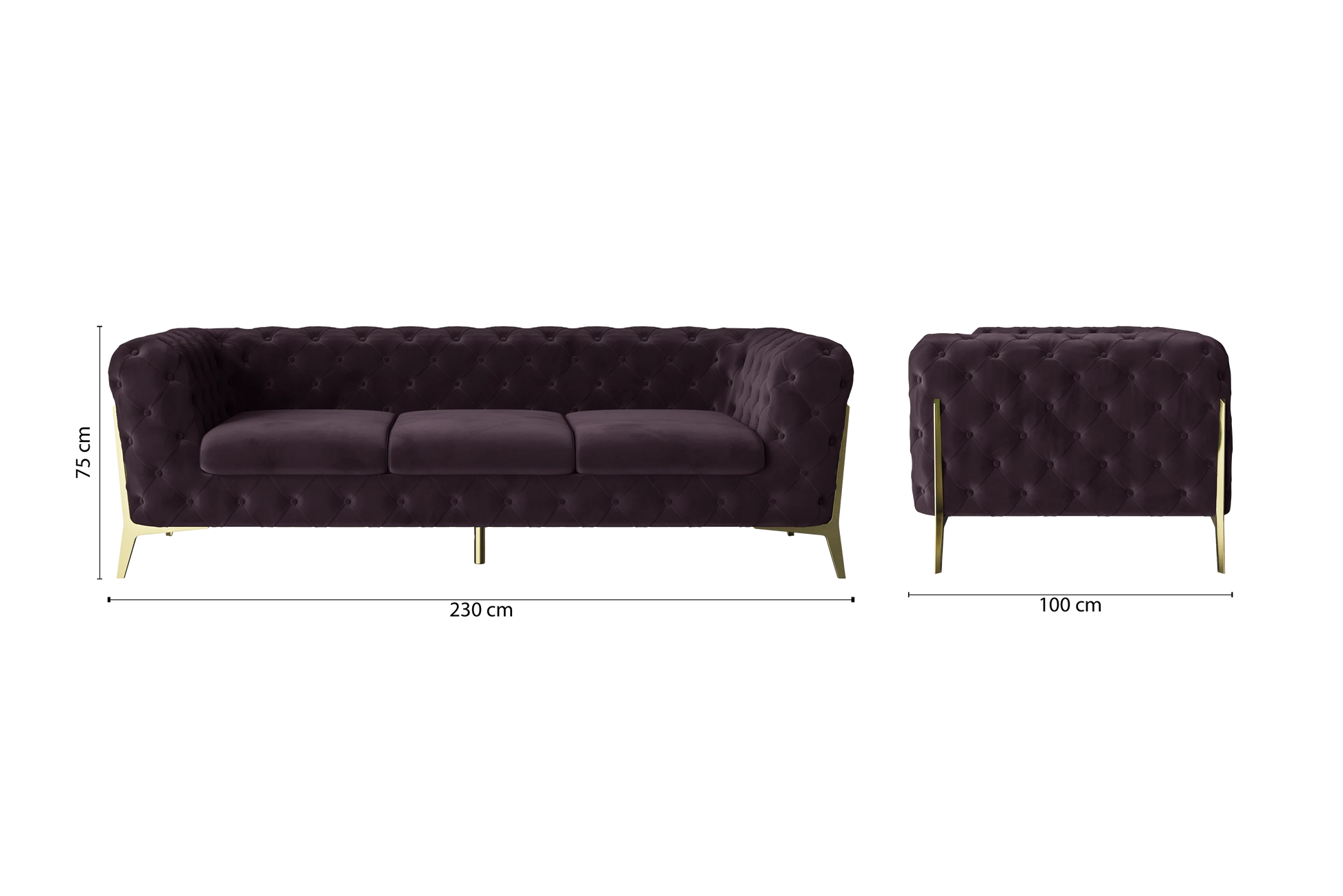 Vito 3 Seater Sofa Purple Velvet