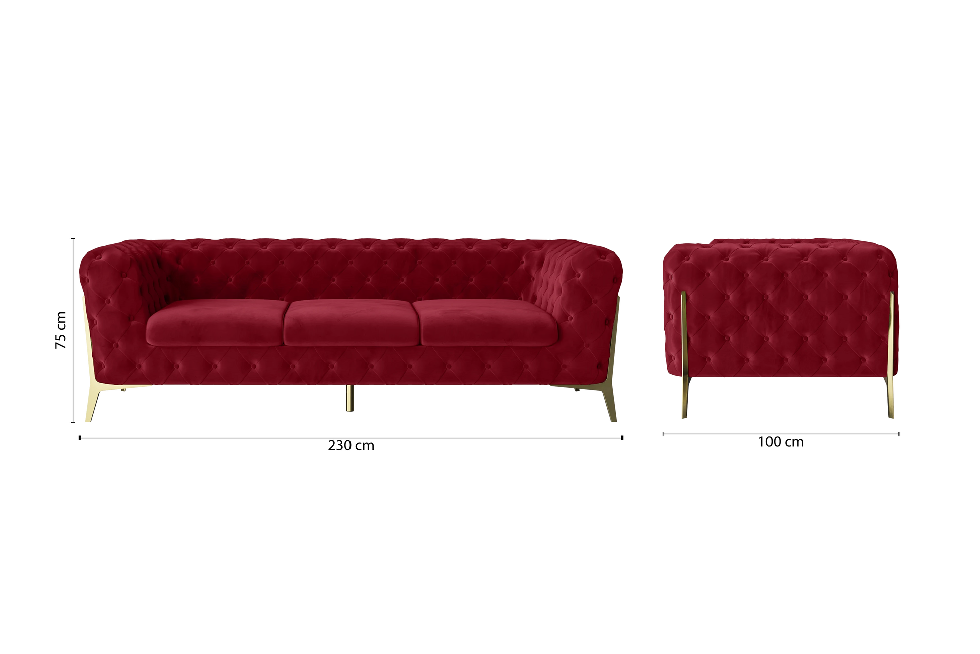 Vito 3 Seater Sofa Red Velvet