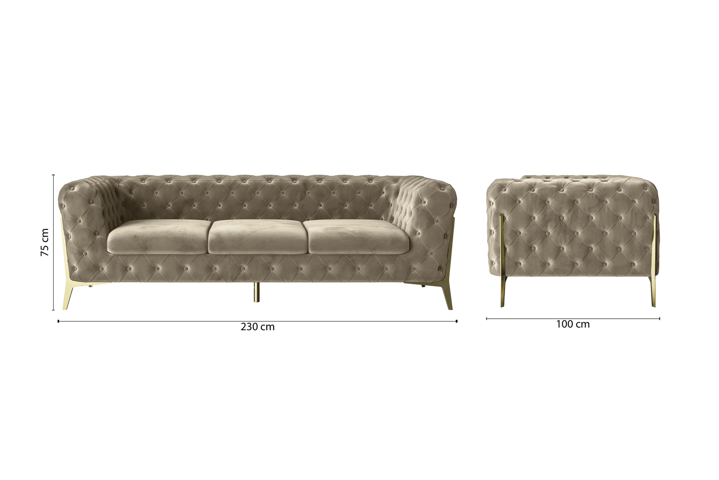 Vito 3 Seater Sofa Sand Velvet