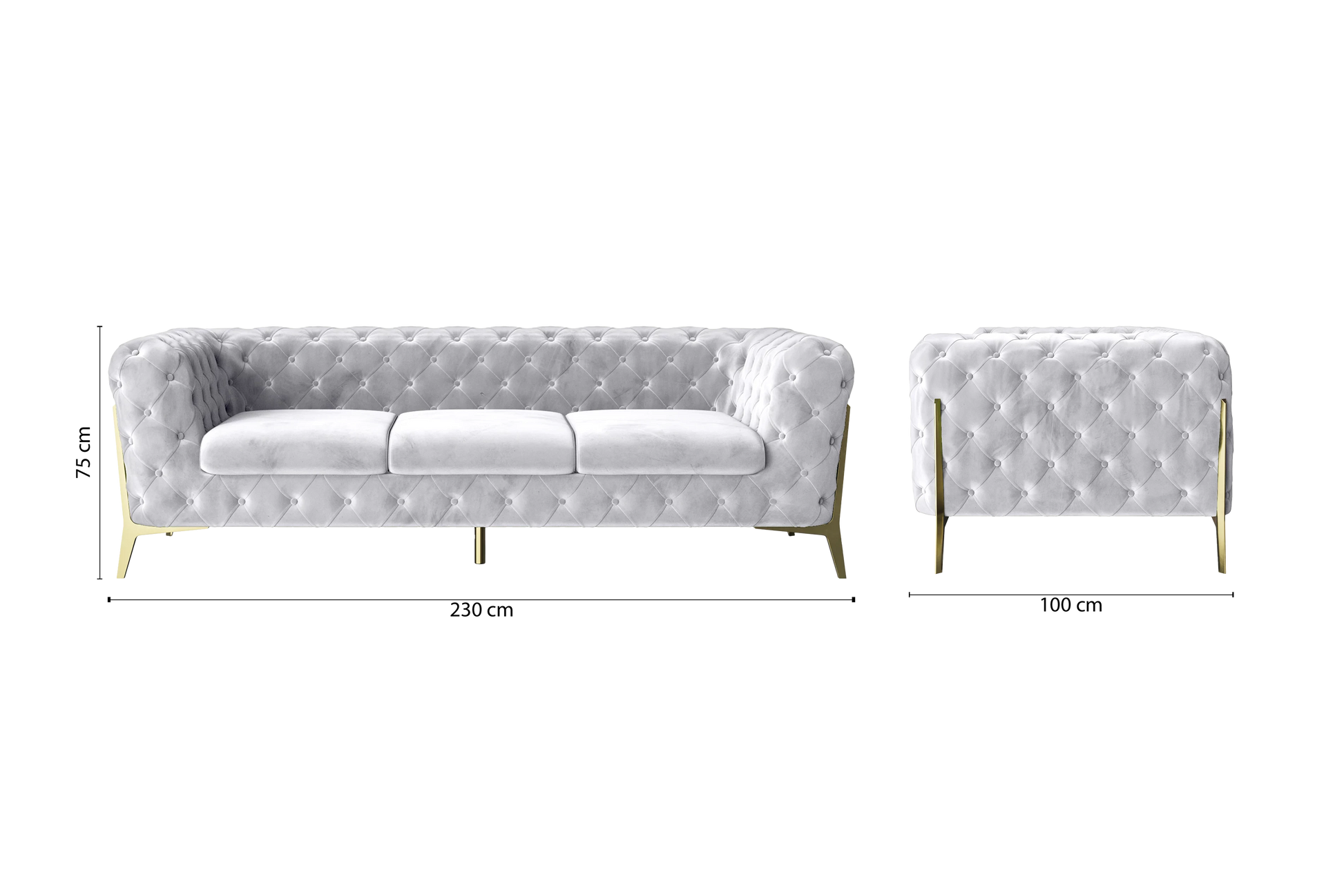 Vito 3 Seater Sofa Silver Velvet