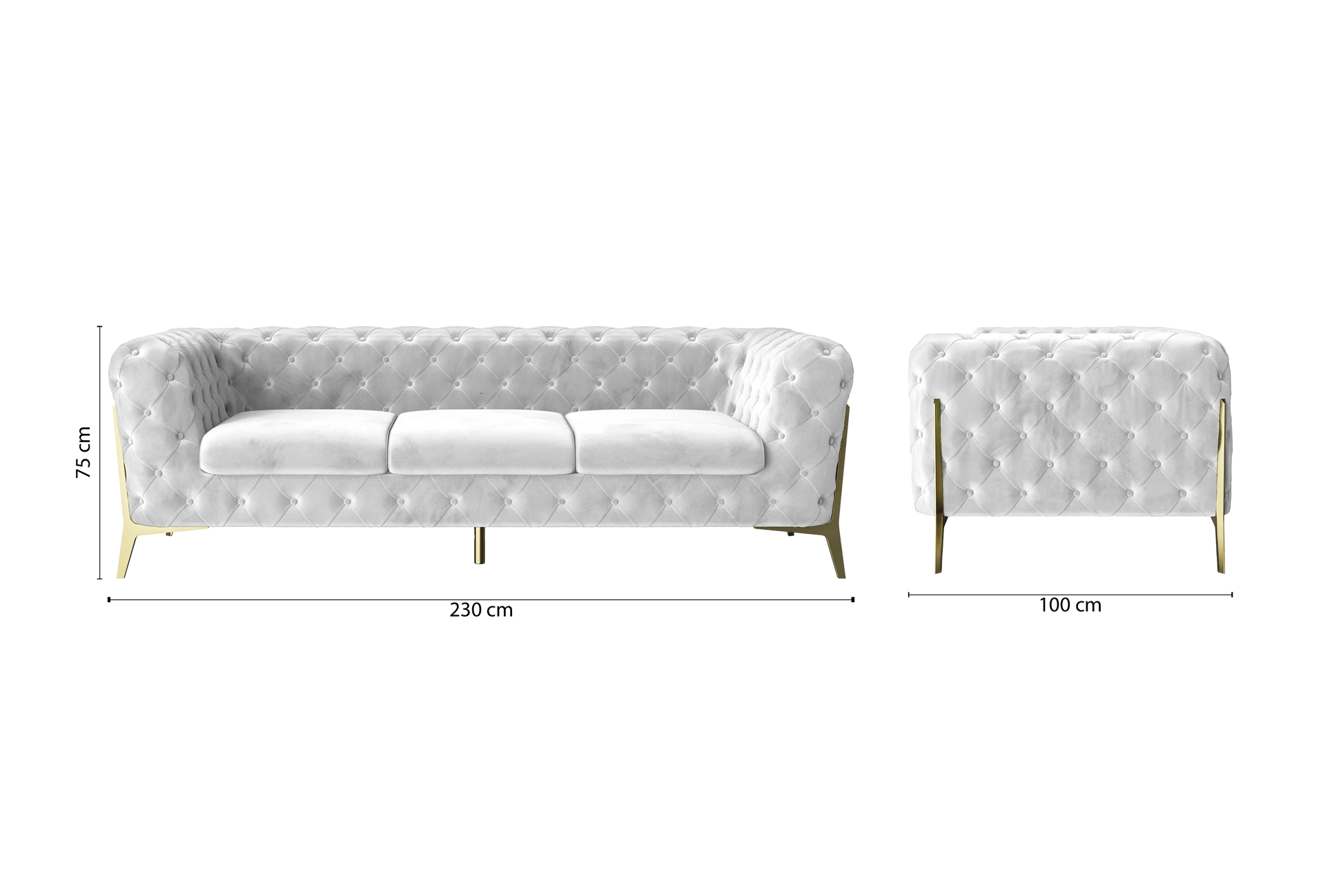 Vito 3 Seater Sofa White Velvet