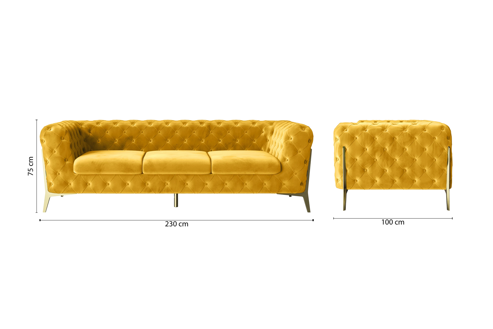 Vito 3 Seater Sofa Yellow Velvet