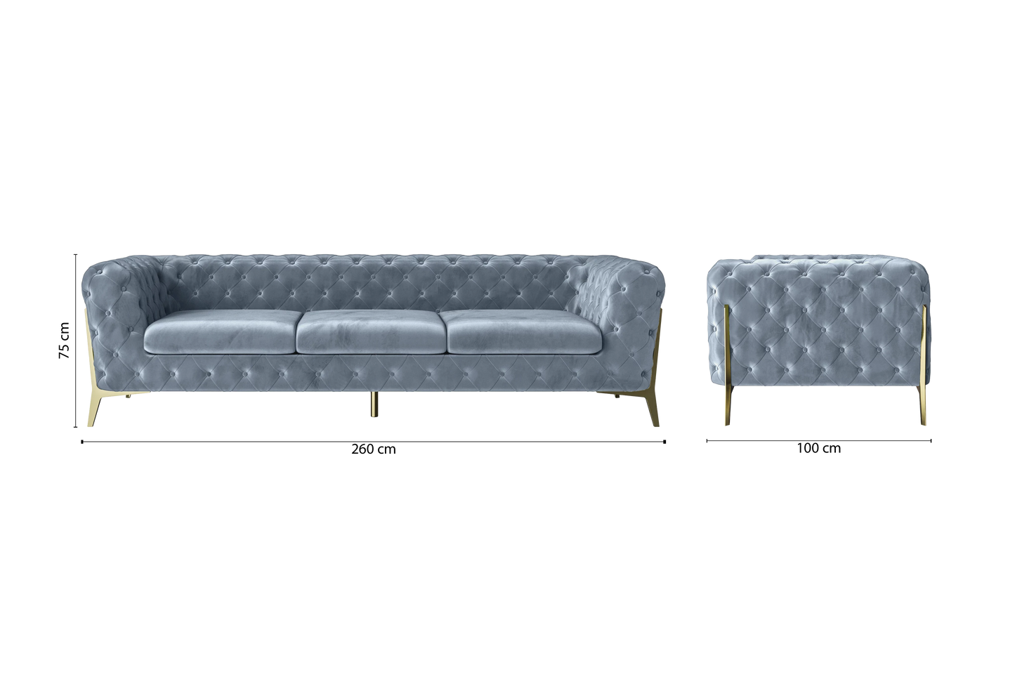 Vito 4 Seater Sofa Baby Blue Velvet