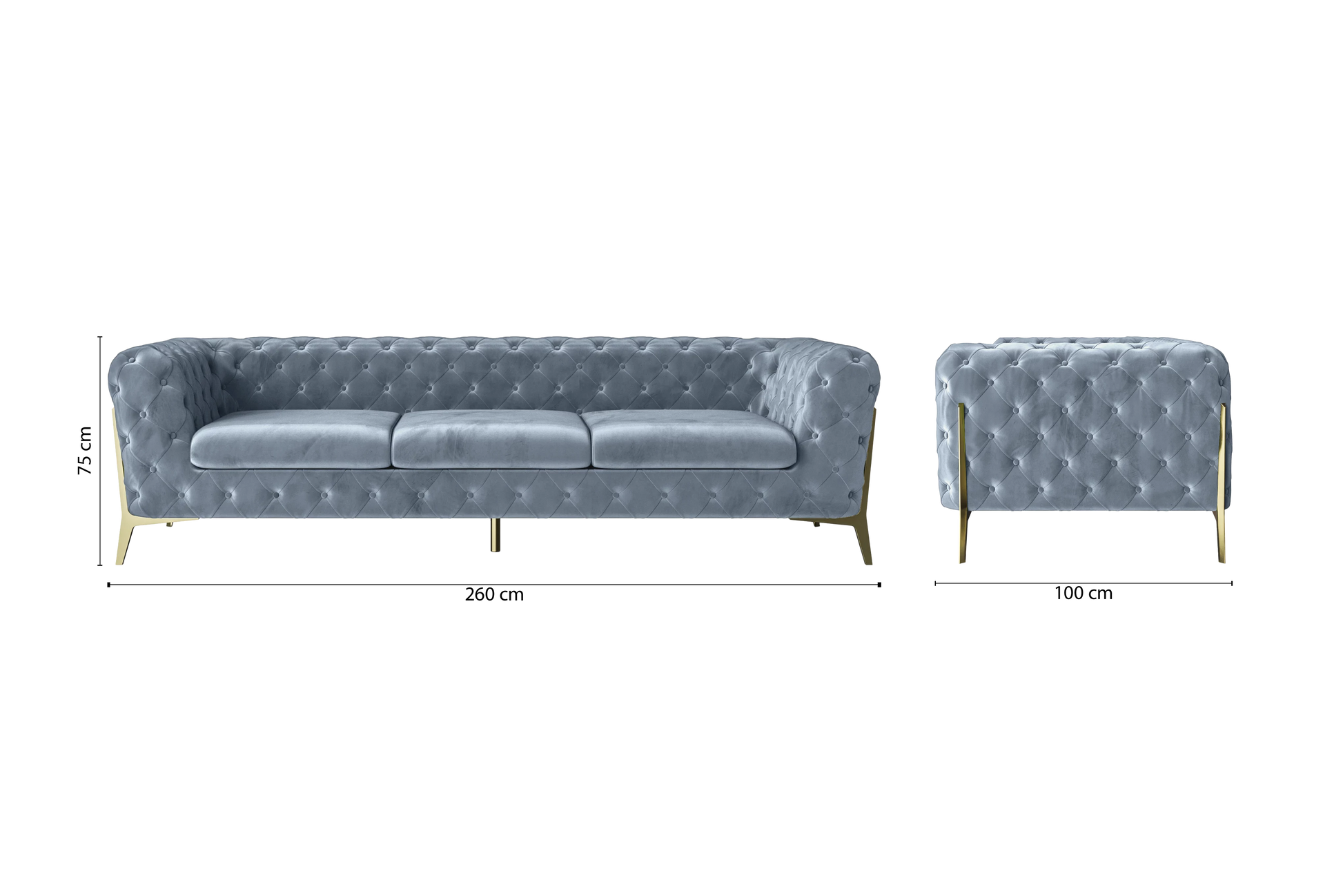 Vito 4 Seater Sofa Baby Blue Velvet