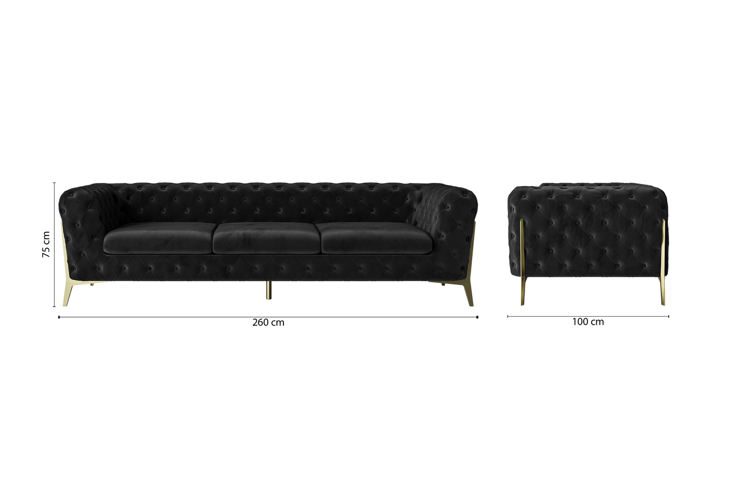 Vito 4 Seater Sofa Black Velvet