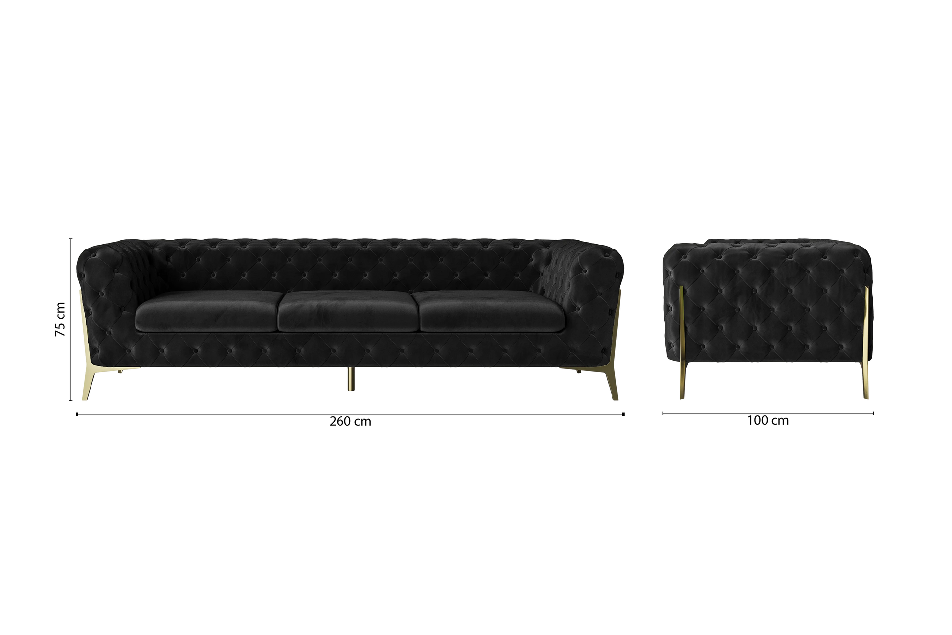 Vito 4 Seater Sofa Black Velvet