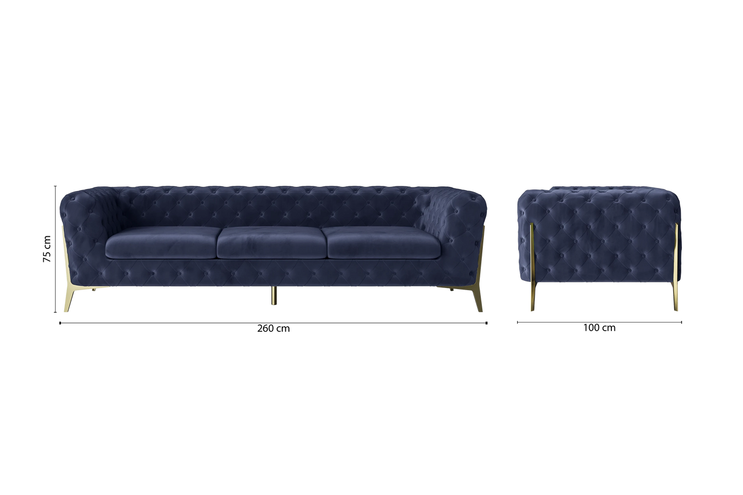 Vito 4 Seater Sofa Dark Blue Velvet