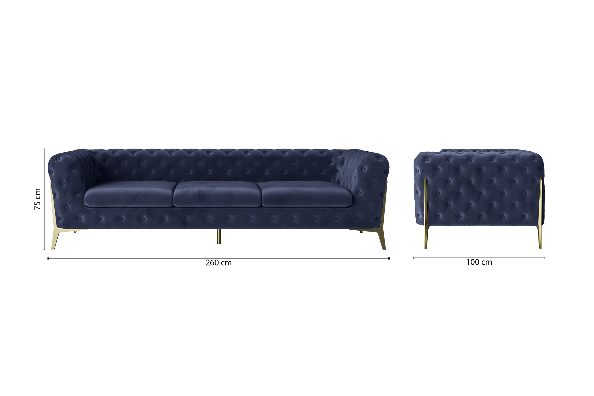 Vito 4 Seater Sofa Dark Blue Velvet