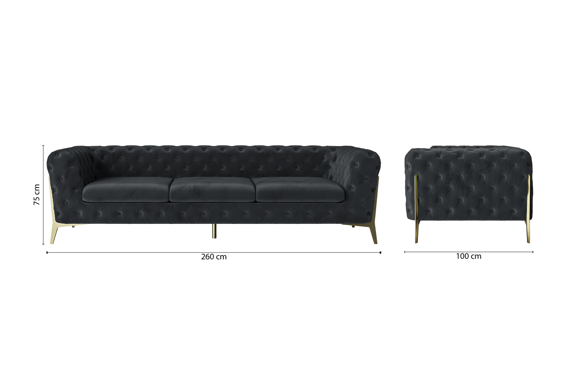 Vito 4 Seater Sofa Dark Grey Velvet