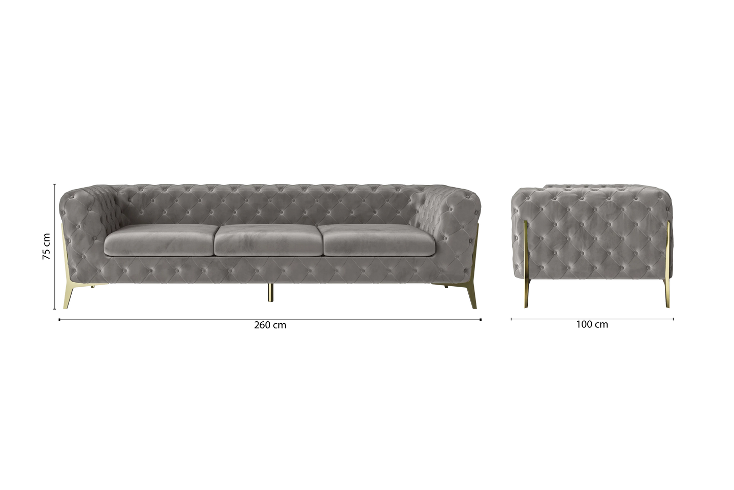 Vito 4 Seater Sofa Grey Velvet