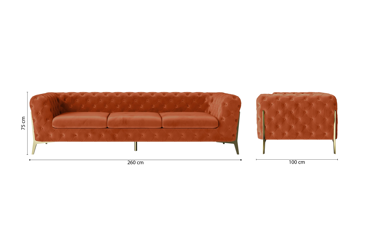 Vito 4 Seater Sofa Orange Velvet