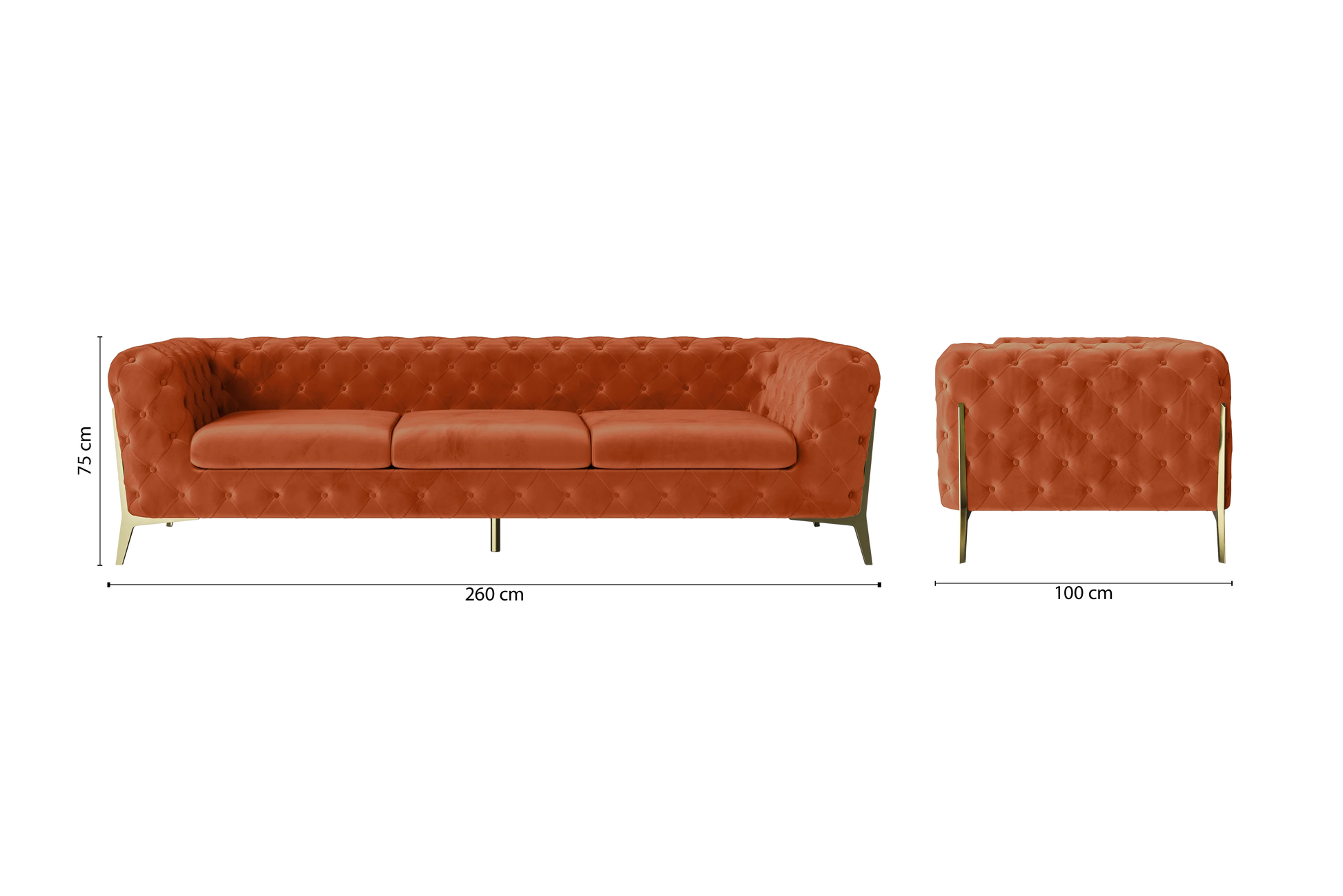 Vito 4 Seater Sofa Orange Velvet