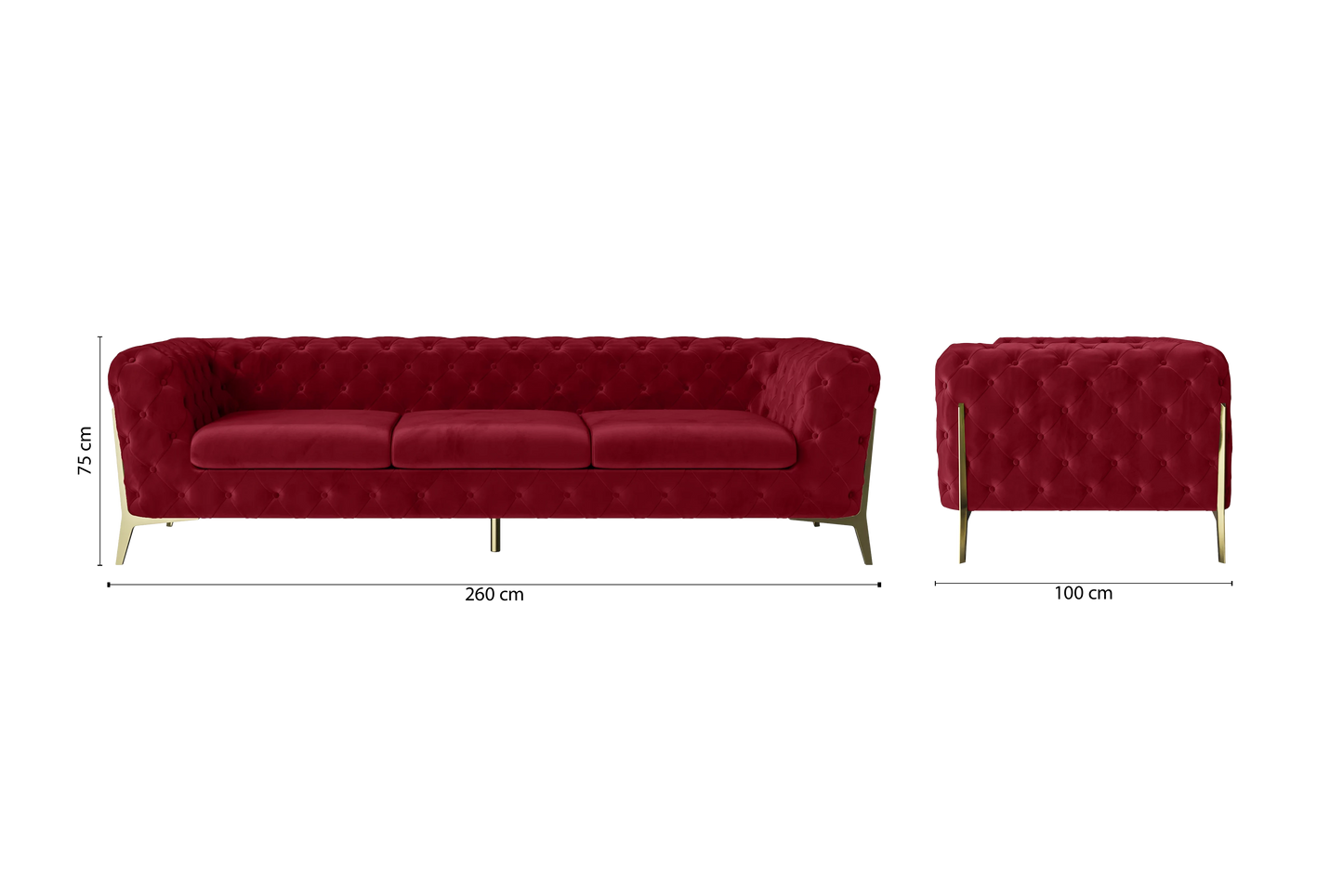 Vito 4 Seater Sofa Red Velvet