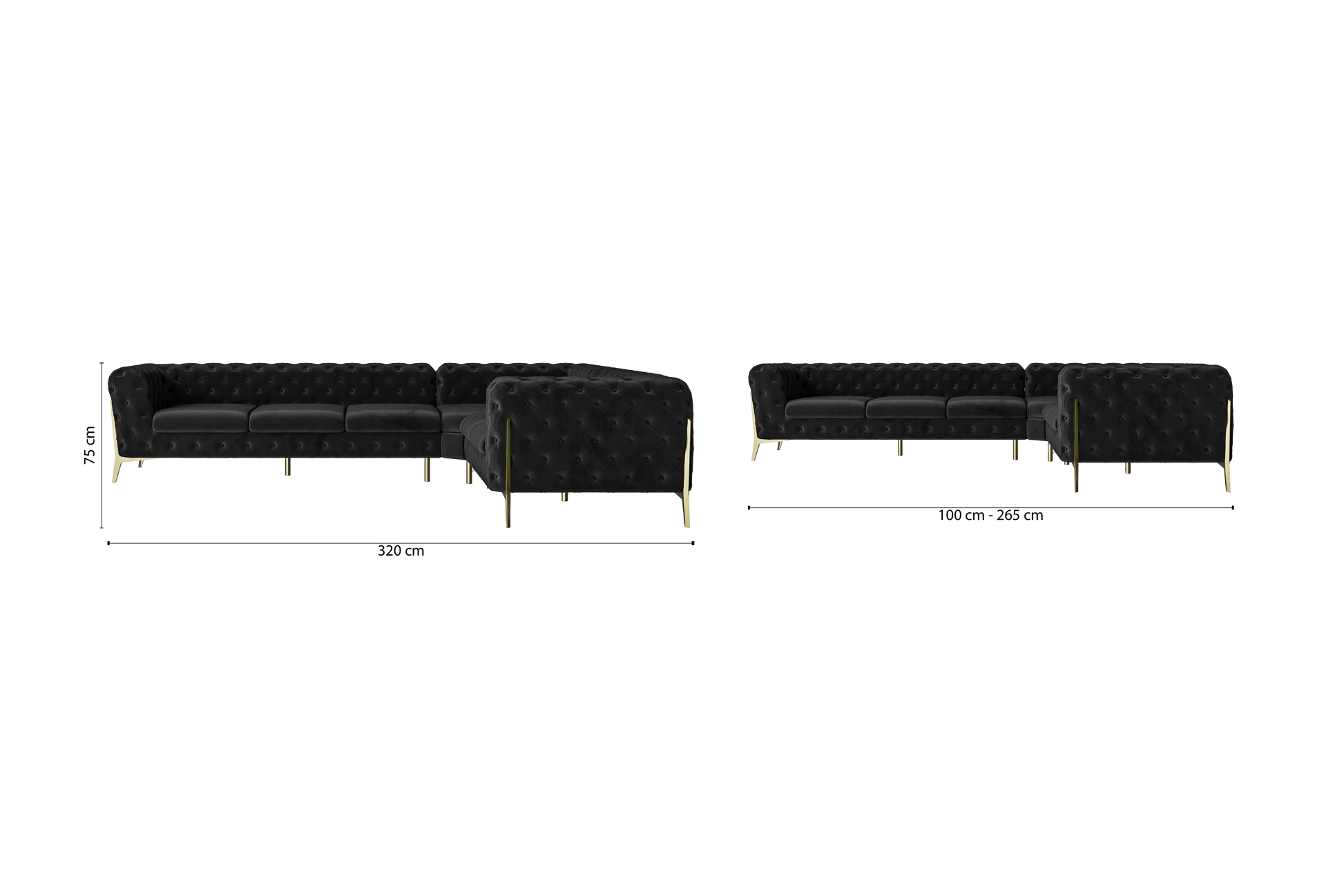 Vito 6 Seater Corner Sofa Black Velvet