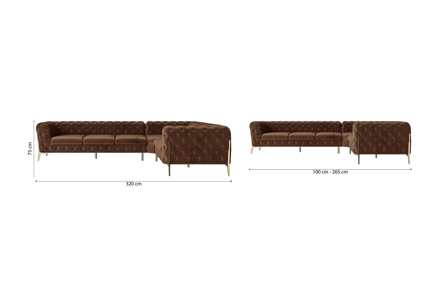 Vito 6 Seater Corner Sofa Coffee Brown Velvet