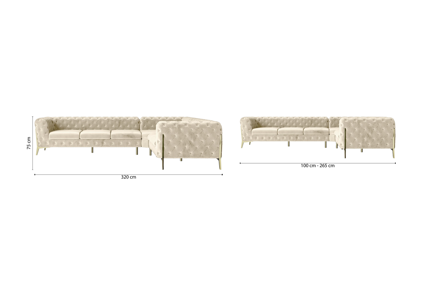 Vito 6 Seater Corner Sofa Cream Velvet