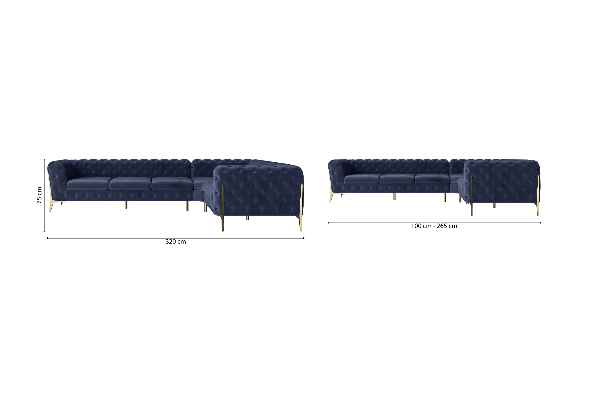 Vito 6 Seater Corner Sofa Dark Blue Velvet