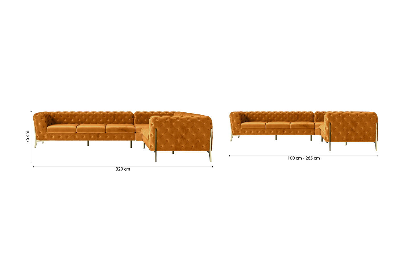 Vito 6 Seater Corner Sofa Gold Velvet