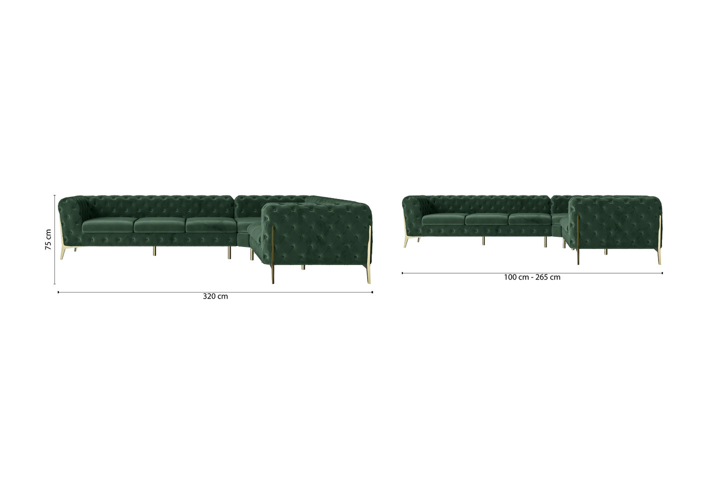 Vito 6 Seater Corner Sofa Green Velvet