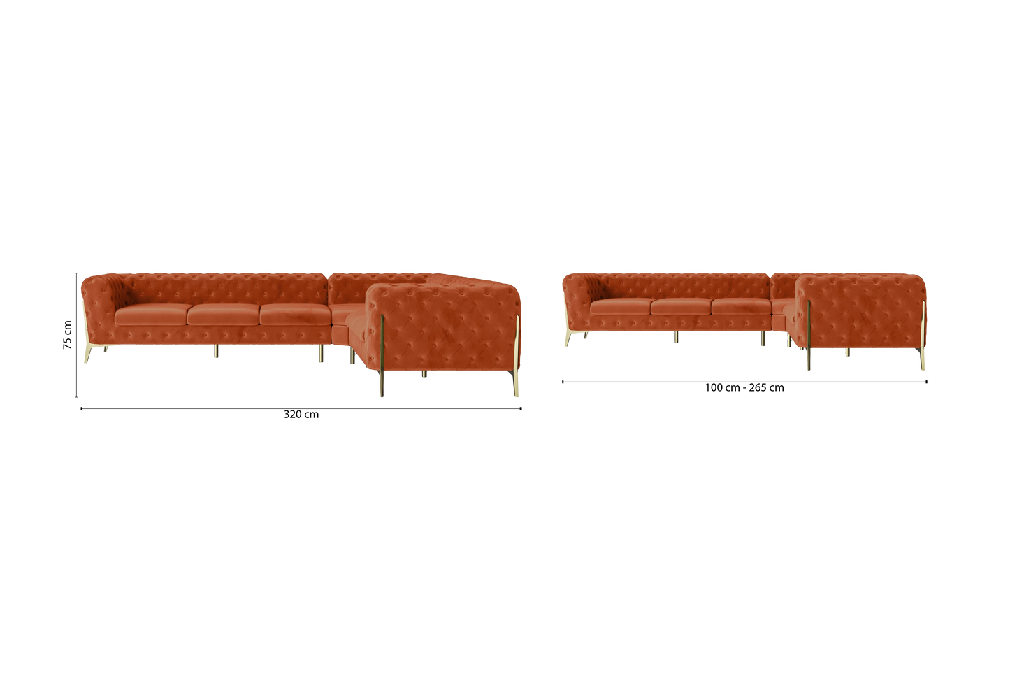 Vito 6 Seater Corner Sofa Orange Velvet