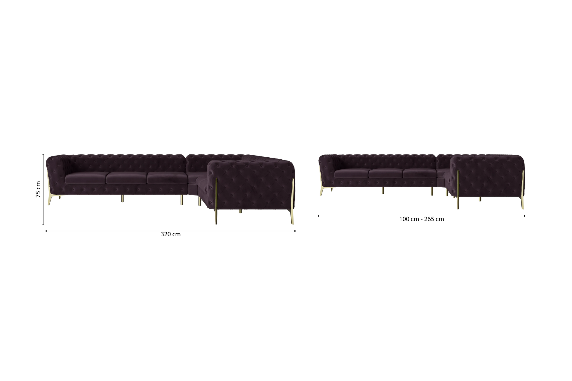 Vito 6 Seater Corner Sofa Purple Velvet