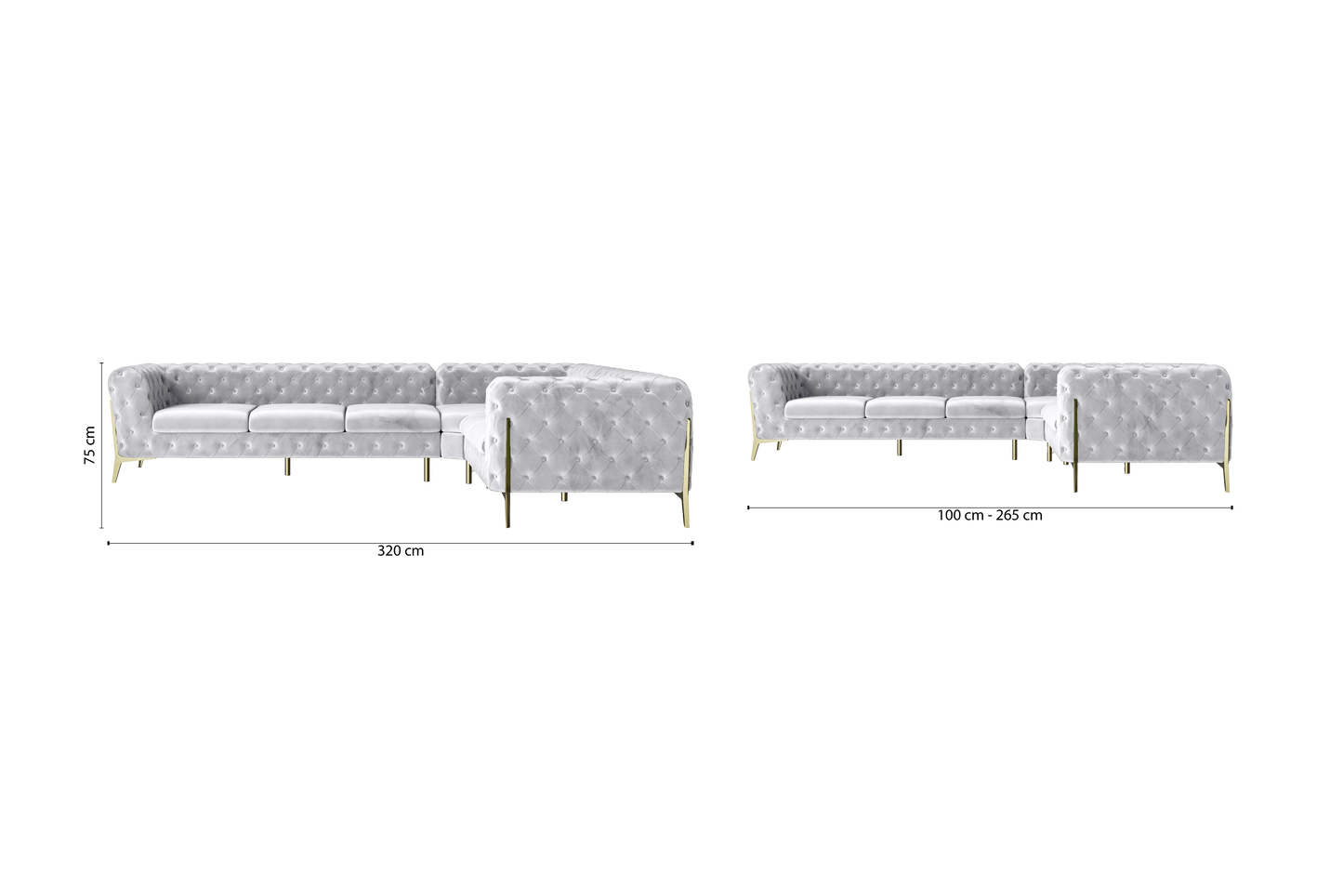 Vito 6 Seater Corner Sofa Silver Velvet