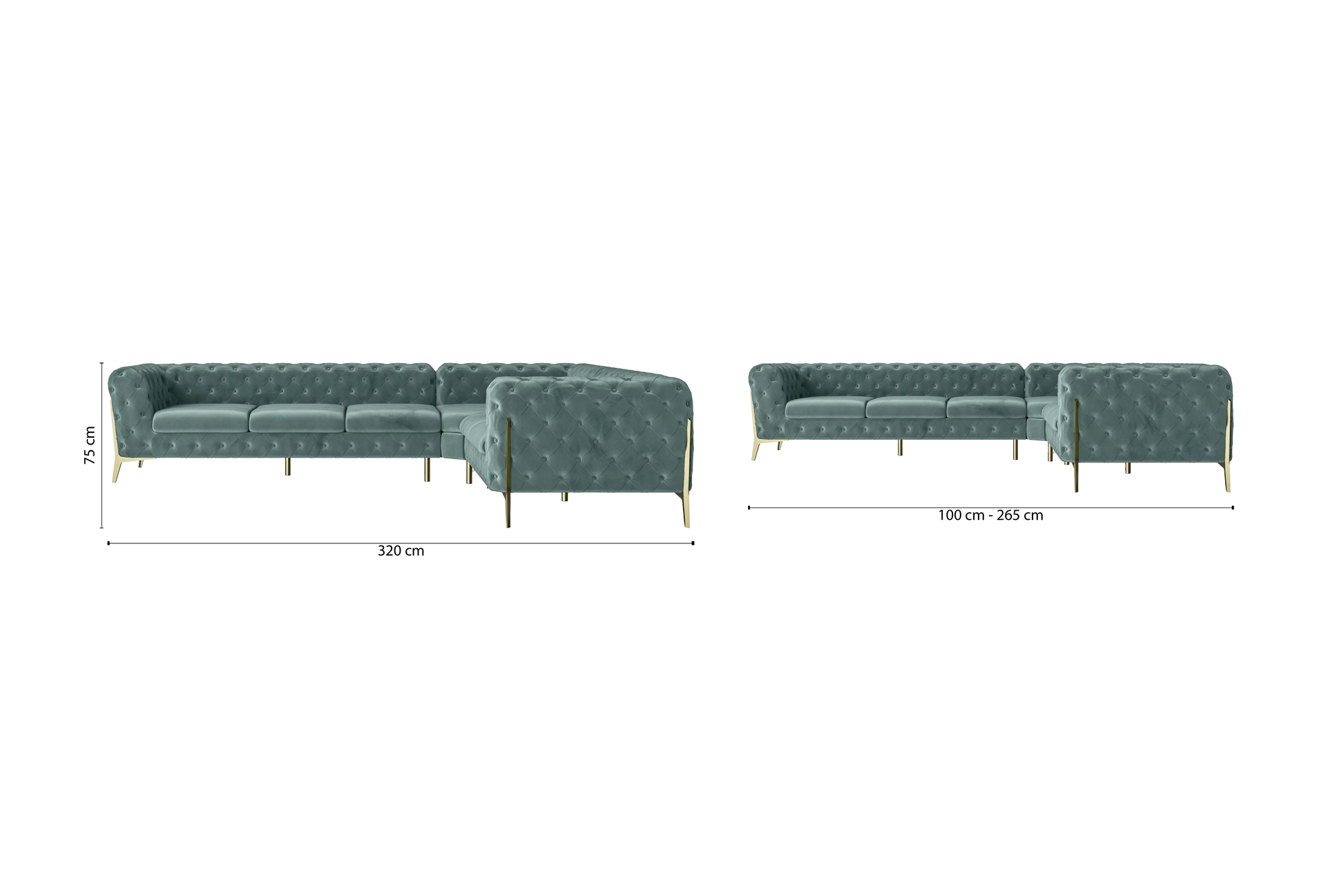 Vito 6 Seater Corner Sofa Teal Velvet