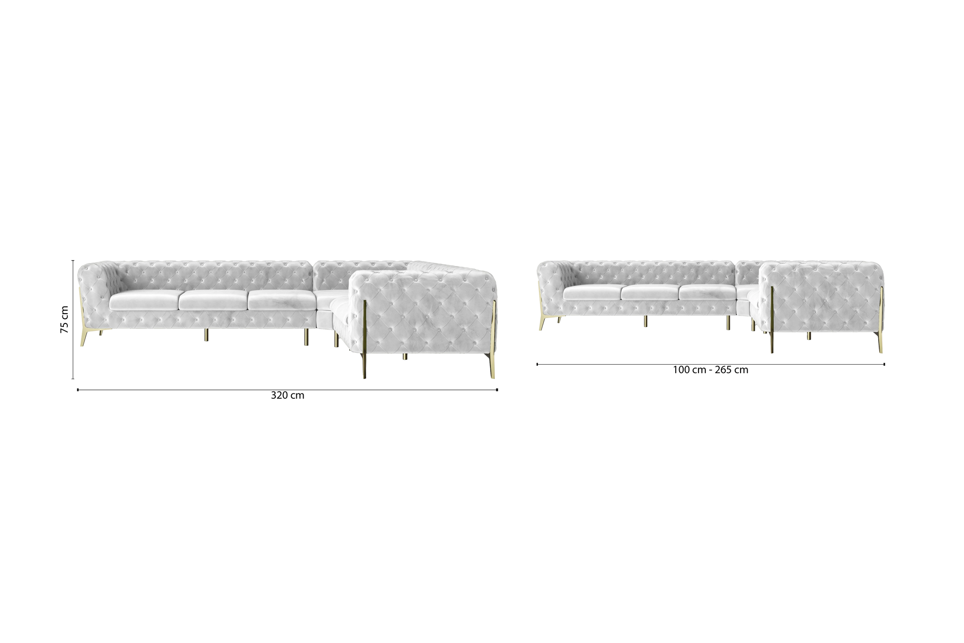 Vito 6 Seater Corner Sofa White Velvet